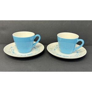 VTG Royal China BLUE HEAVEN Cups & Saucers Atomic MCM Retro USA‎ Set of 2